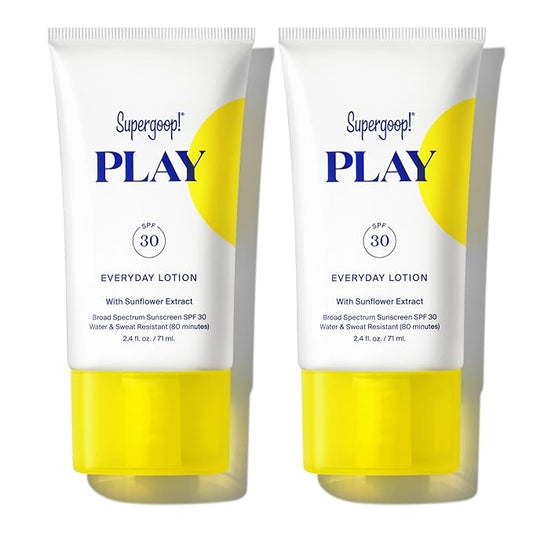 Supergoop! PLAY Everyday SPF 30 Lotion - 2.4 oz, Pack of 2 - Broad Spectrum Body & Face Sunscreen for Sensitive Skin - Water & Sweat Resistant - Great for Active Days