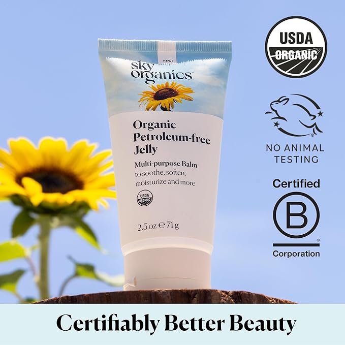 Sky Organics Organic Petroleum-free Jelly, Multi-Purpose Skin Care Balm with Organic Shea Butter, Coconut Oil, Olive Oil & Vitamin E, Moisturizing Lip Balm & Moisturizer for Dry Skin, 2.5 Oz