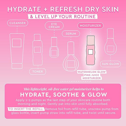 Glow Recipe Pink Juice Water Gel Face Moisturizer for Women, Men & Teens - Hydrating Hyaluronic Acid, Radiance Boosting, Non-Comedogenic, Oil-Free, Long-Lasting Korean Skin Care for Oily Skin (60ml)