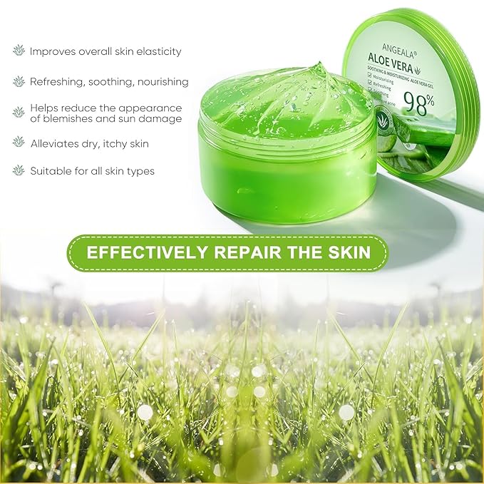 Organic Aloe Vera Gel for Face Made within 12 Hours of Harvest, 98% Pure Aloe Vera Gel for Skin, Scalp, & Hair, Soothing Aloe Face Moisturizer, Multipurpose Skin Care（20oz）