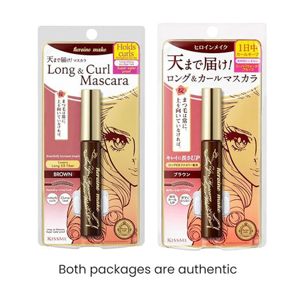 HEROINE MAKE by KISSME Mascara Duo Set | 2 Full-Size - Long & Curl Up | Waterproof Mascara Brown, Lengthening & Volume Fiber Tubing Mascara Makeup, WP 02 Brown