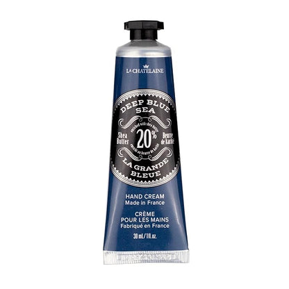 La Chatelaine 20% Shea Butter Hand Cream Travel Size, Men, Unisex, Organic Argan Oil, Moisturizing, Nourishing, Extra-Rich Hand Lotion, Made in France, Paraben Free, 1 oz / 30ml (Deep Blue Sea)
