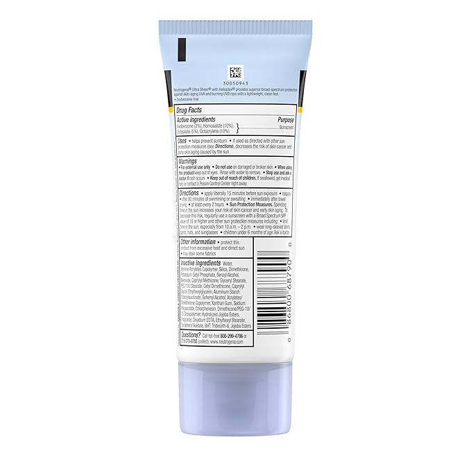 Neutrogena Ultra Sheer Dry-Touch Sunscreen Lotion, Broad Spectrum SPF 55 UVA/UVB Protection, Lightweight Water Resistant Face & Body Sunscreen, Non-Greasy, Travel Size, 3 fl. oz