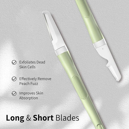 Face Razors for Women, Dermaplane Razor for Women Face, Eyebrow Razor, Facial Razors, Dermaplaning Tool, Reusable Metal Handle with 4 Microblades for Sensitive Skin, Peach Fuzz Remover, Green
