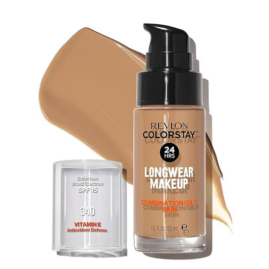 Revlon Liquid Foundation, ColorStay Face Makeup for Combination Tan (340), 1.0 oz