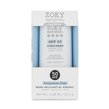 Zoey Naturals SPF 50 Mineral Sunscreen Stick for Babies & Kids - Safe Sunblock Moisturizer for Body & Face - with Rose Hips Oil, Zinc Oxide, Cruelty Free and Reef Safe, Made in USA