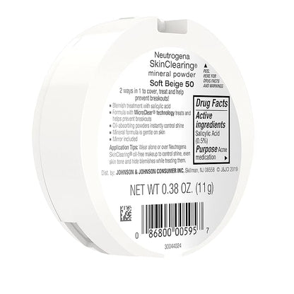 Neutrogena SkinClearing Mineral Acne-Concealing Pressed Powder Compact, Shine-Free 38 oz