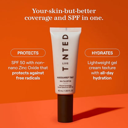 Live Tinted Hueguard Skin Tint SPF 50 - Tinted Mineral Sunscreen with Light-Medium Buildable Coverage With a Hydrating and Radiant Finish - Water and Sweat Resistant, 1.35 fl oz - Shade 10