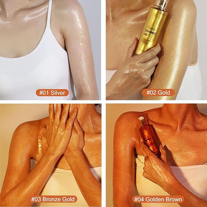 Shimmer Body Oil-Gold Face Brighten Glow Pearl Highlighter