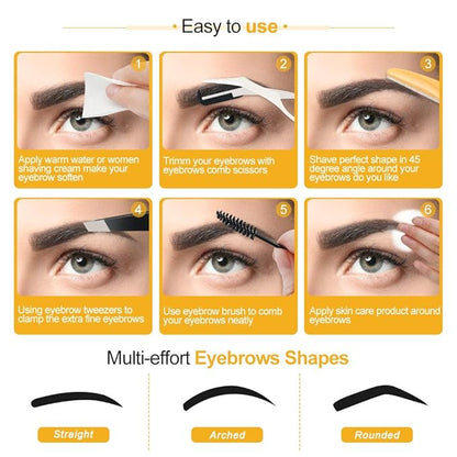 14 in 1 Eyebrow Razor Kit, Professional Dermaplane Face Razor for Women, Eyebrow Trimmer for Hair & Peach Fuzz Remover, Face Shavers for Women with Tweezers/Scissors/Clipper/Spoolie Brush