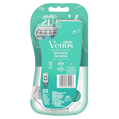 Gillette Venus Extra Smooth Sensitive Disposable Razors for Women with Sensitive Skin, 2 Count (Pack of 2)