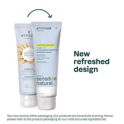 ATTITUDE Hair Conditioner for Sensitive Dry Scalp, Soothing Oat, Naturally Derived Ingredients, Dermatologically Tested, Vegan Detangler, Extra Gentle, Unscented, 8 Fl Oz