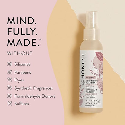 The Honest Company Conditioning Hair Detangler | Leave-in Conditioner + Fortifying Spray | Tear-free, Cruelty-Free, Hypoallergenic | Almond Nourishing, 4 fl oz