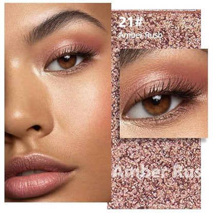 Kaely Pressed Single Eyeshadow Makeup, Amber Rush Shimmer Highly Pigmented Monochrome Eye Shadow Palette, Waterproof Neutral Powde Mini Eyeshadow, sombras para ojos, Lightweight Blendable, 21