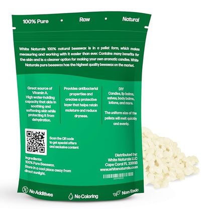 White Beeswax Pellets 8 oz, Pure, Naturals