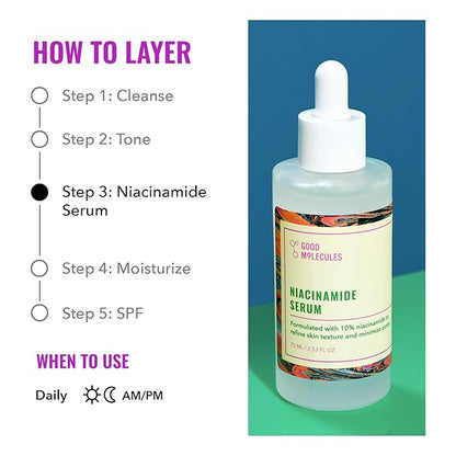 Good Molecules Niacinamide Serum - 10% Niacinamide B3 Facial Serum for Blemishes, Enlarged Pores, Balancing and Hydrating - Skincare for Face