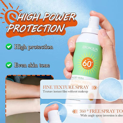 BIOAQUA Aloe Vera Sunscreen Spray SPF60+ PA+++ UVA/UVB Repair Refreshing Moisturizing Waterproof Sweat Resistant 150ml / 5.07fl.oz