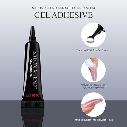 KISS Salon X-tend, Press-On Nails, Nail glue included, 'Nonsense', Light White, Short Size, Almond Shape, Includes 30 Nails, 5Ml Led Soft Gel Adhesive, 1 Manicure Stick, 1 New Mini File, New Prep Pad