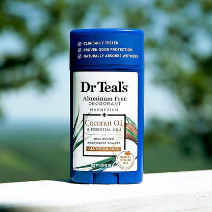 Dr Teal's Aluminum Free Deodorant, Coconut Oil with Essential Oils, 2.65 oz (Pack of 3)