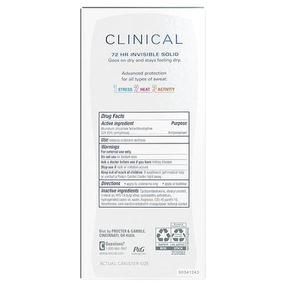 Secret Clinical Strength Antiperspirant Deodorant for Women, Stress Response, 3X Stress Protection, 72hr Sweat & Odor Protection, PH Balancing Minerals, Invisible Solid, 2.6 oz
