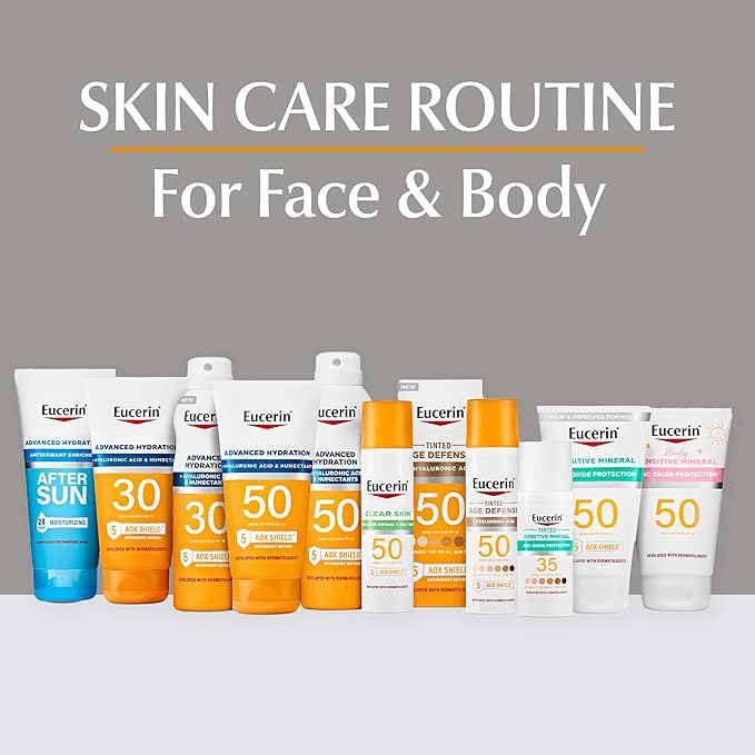 Eucerin Sun Tinted Age Defense SPF 50 Face Sunscreen Lotion, Hypoallergenic, Fragrance Free Tinted Sunscreen SPF 50 with Hyaluronic Acid, 2.5 Fl Oz Bottle
