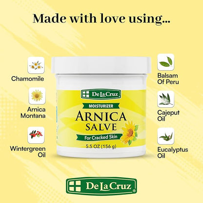De La Cruz Arnica Salve - Foot Cream for Dry Cracked Heels and Feet - Moisturizing Hand Salve for Dried Hands - 24 Hour Moisture Foot Cream for Dry Cracked Feet and Rough Skin - JUMBO SIZE 5.5 OZ
