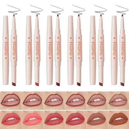 Nude MatteLip Liner And Lipstick Set, Double-end Matte Velvet Creamy Lip Liner Smudge-Proof Waterproof High Pigmented Nude Lip Liner Pencil Smooth Long Wear Lip Liner For Women Makeup(#05)