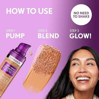 Covergirl Simply Ageless Skin Perfector Essence Foundation, 80 Deep, Tinted Skin Perfector, Skincare Makeup Hybrid, Sheer Tint, Radiant Finish, Skin-Like Finish, Vegan Formula, 1.0oz