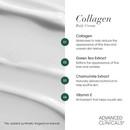 Advanced Clinicals Collagen Cream W/Hyaluronic Acid Face Moisturizer + Collagen Body Cream 2pc Skincare Set For Women & Men To Reduce Appearance Of Wrinkles, Fine Lines, & Uneven Skin Tone, 2pc Set