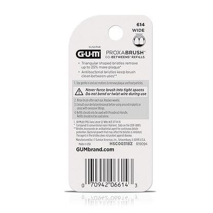GUM Proxabrush Go-Betweens Refills - Wide - Compatible with GUM Permanent Handle - Reusable Interdental Brushes - Soft Bristled Dental Picks, 8 Count