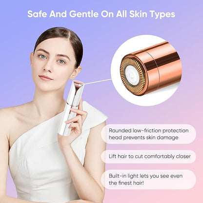 Facial Hair Remover for Women, Device, Remover Women Face, Finishing Touch Upper Lips, Chin & Cheeks, USB Rechargeable with LED LightIncluded Two Replacement Heads (White)