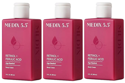 MEDIX 5.5 Retinol Body Lotion Firming Moisturizer | Crepey Skin Care Treatment | Retinol Body Cream | Retinol Cream Targets Look Of Crepe Skin, Wrinkles, & Sagging Skin, 3 Fl Oz Travel Size, 3-Pack