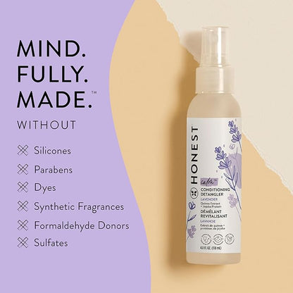 The Honest Company Conditioning Hair Detangler | Leave-In Conditioner + Fortifying Spray | Tear-Free, Cruelty-Free, Hypoallergenic | Lavender Calm, 4 Fl Oz