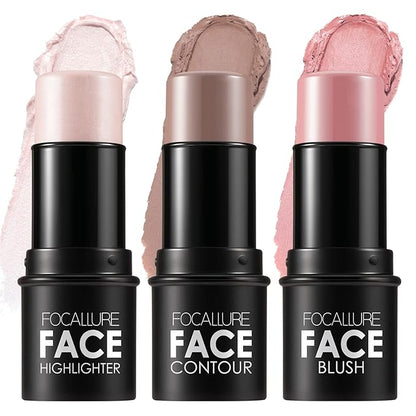 FOCALLURE 3 Pcs Cream Contour Sticks,Shades with Highlighter Finishing Makeup,FAIR-LIGHT