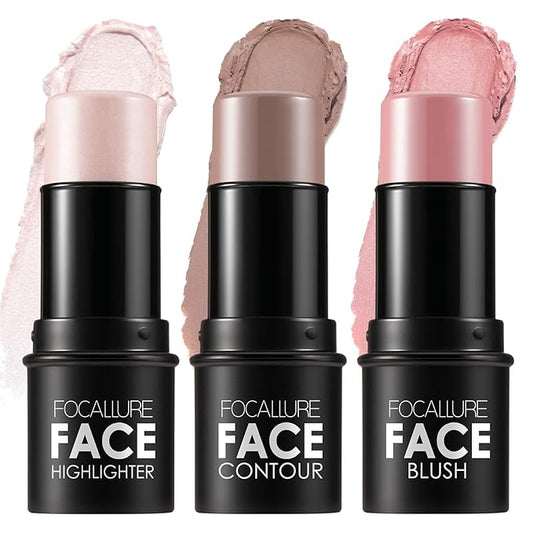 FOCALLURE 3 Pcs Cream Contour Sticks,Shades with Highlighter Finishing Makeup,FAIR-LIGHT