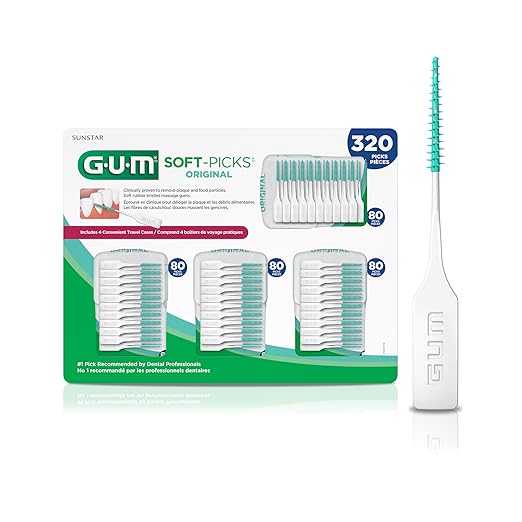 GUM Soft-Picks Original, Easy to Use Dental Picks for Teeth Cleaning and Gum Health, Disposable Interdental Brushes with Convenient Carry Case, Dentist Recommended Dental Picks, 320ct