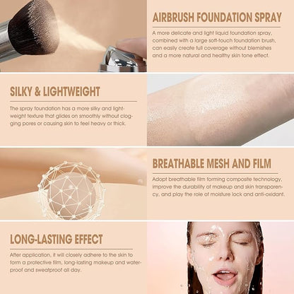AirBrush Foundation Spray, Silky Mist Foundation Spray Makeup #A01 Ivory