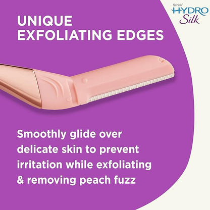 Schick Hydro Silk Dermaplaning Wand, Dermaplaning Tool for Face | Dermaplane Razor for Women Face, Eyebrow Razor, Peach Fuzz Remover, Includes 1 Weighted Metal Handle with 6 Refill Blades