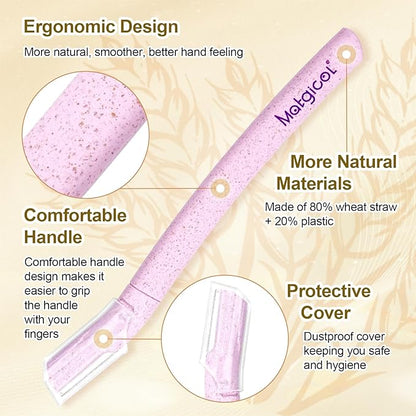 Eco-Friendly Women's Dermaplaning Razor - Multipurpose Exfoliating Tool with Anti-Cut Blades & Biodegradable Handle for Silky Skin & Perfect Brows (Purple-Pink)