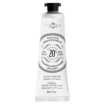 La Chatelaine 20% Shea Butter Hand Cream Travel Size, Organic Argan Oil, Moisturizing, Nourishing, Repairing, Extra-Rich Hand Lotion, Made in France, Paraben Free, 1 oz / 30ml (White Grapefruit)