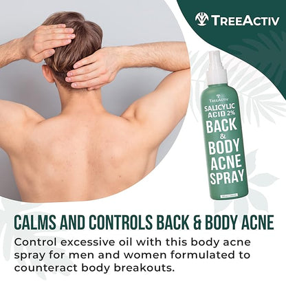 Salicylic Acid Back & Body Acne Spray, Back Acne Solution For Women And Men, Acne Body Spray with Tea Tree Oil, Fast-Drying Back Acne Spray, Fine Mist, Back Acne Treatment Spray, 4 fl oz, 2-pack