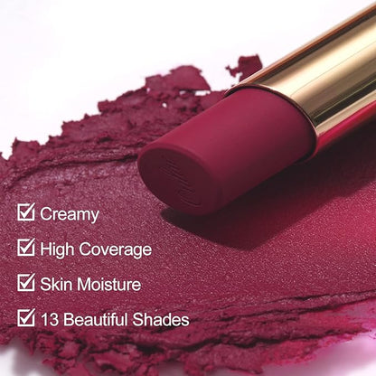 Oulac Creamy Matte Lipstick for Women, Lipstick & Blush Duo, Magenta Soft Satin Finish Lipsticks with Moisturising Formula, Rich Color Lightweight Lip Balm, Rose Oil,Vegan & Cruelty-Free| 3.6g (Y03)