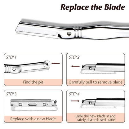 Eyebrow Razor, Dermaplaning Tool for Face, Face Razors for Women, Dermaplane Razor, Hair Removal and Exfoliation, Facial Razor, Face Shaver for Women&Men, 6 Blade Refills with Blade Cover (Silver)