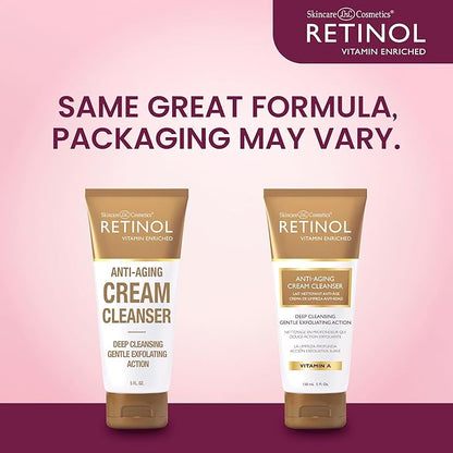 Retinol Cream Cleanser Anti-Aging – 5oz – Daily Deep Cleansing Facial Wash Improves Skin Texture, Moisturizes, And Exfoliates for Softer Face – Renewing Vitamin A Minimizes Wrinkles and Fine Lines