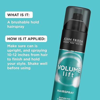 John Frieda Volume Lift Hairspray, Volumizing Hairspray with Air-Silk Technology for Fine or Flat Hair, Adds Body, Long-Lasting Hold, and Fullness for Fine, Thin Hair, 10 Oz