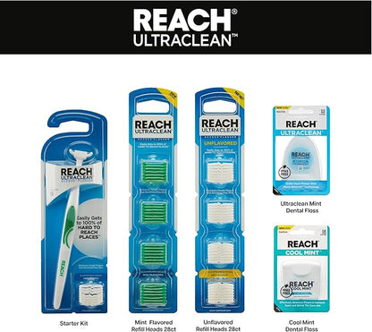 REACH Cool Mint Dental Floss, Fresh Mint, Plaque Remover for Teeth, Shred Resistant, Waxed, Easy on Gums & Teeth, Fresh Breath, Oral Care, PFAS Free, for Adults & Kids, 1 Pack, 55yd