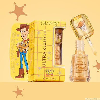 ColourPop x Toy Story Ultra Glossy Lip Gloss - High-Shine, Non-Sticky & Hydrating Lip Gloss with a Flexible Paddle Applicator - Sheer Gold with Rainbow Pearl Finish - Favorite Deputy (0.12 oz)