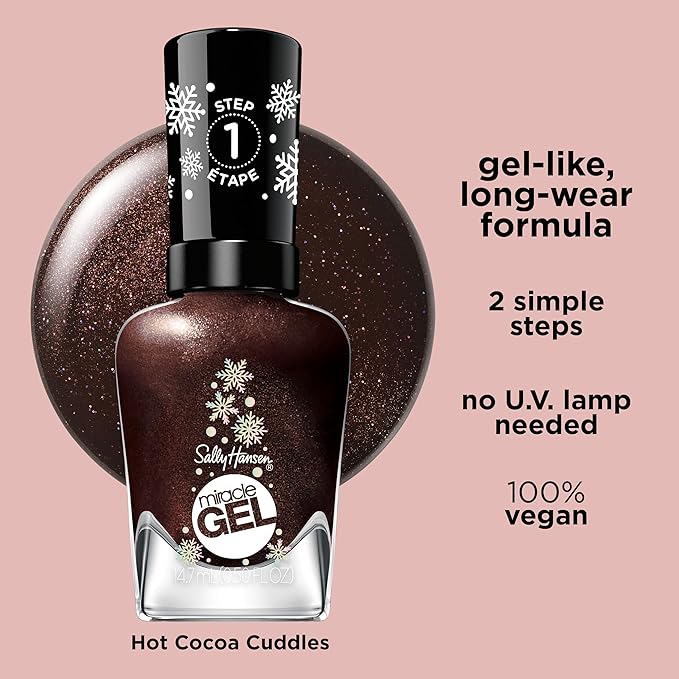 Sally Hansen Miracle Gel, Hot Cocoa Cuddles, Long Lasting, Gel-Like Formula, No UV Lamp Needed, Opaque, Shimmery Brown Nail Polish