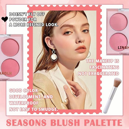 4 Colors Blush Palette for Cheeks,Face Matte Contour Brush 01