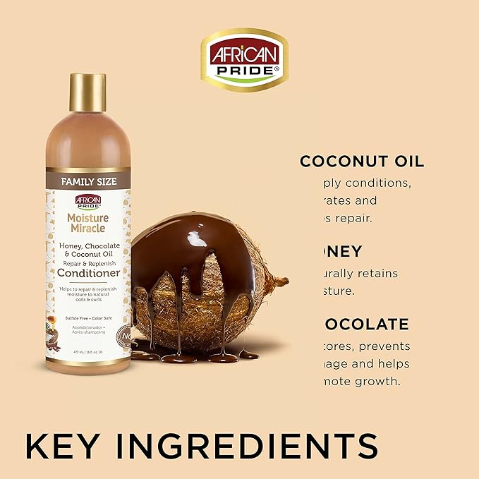 African Pride Moisture Miracle - For Natural Coils & Curls, Nourishes & Shines, Sulfate Free, Color Safe (16 Oz (3-in-1 Set))
